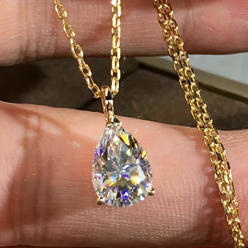 14k Gold Necklace with Moissanite Diamond Teardrop Pendant